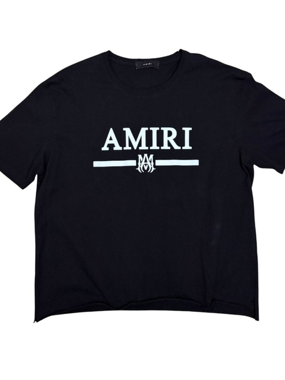 AMIRI Cropped Raw Hem Crop Top Black Logo Tee Shirt Womens Large
